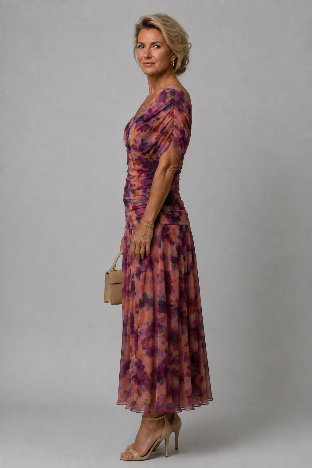 Ariane – Robe midi drapée épaules dénudées