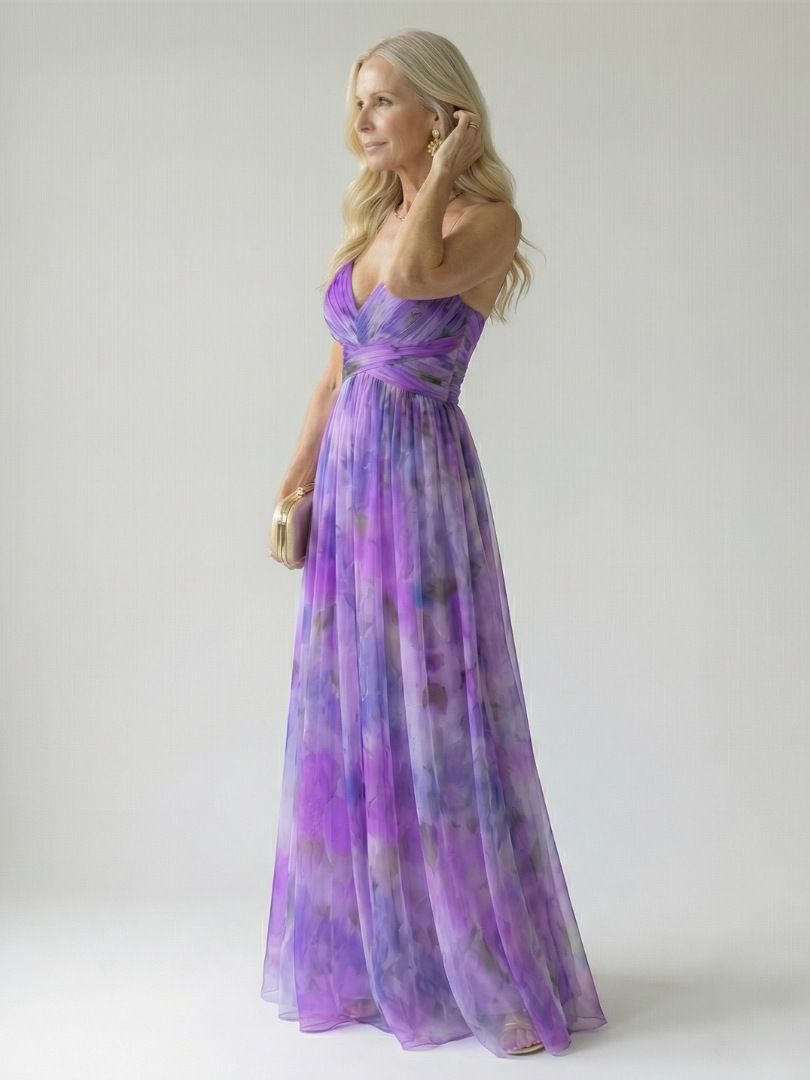 Élise – Robe longue portefeuille dégradée