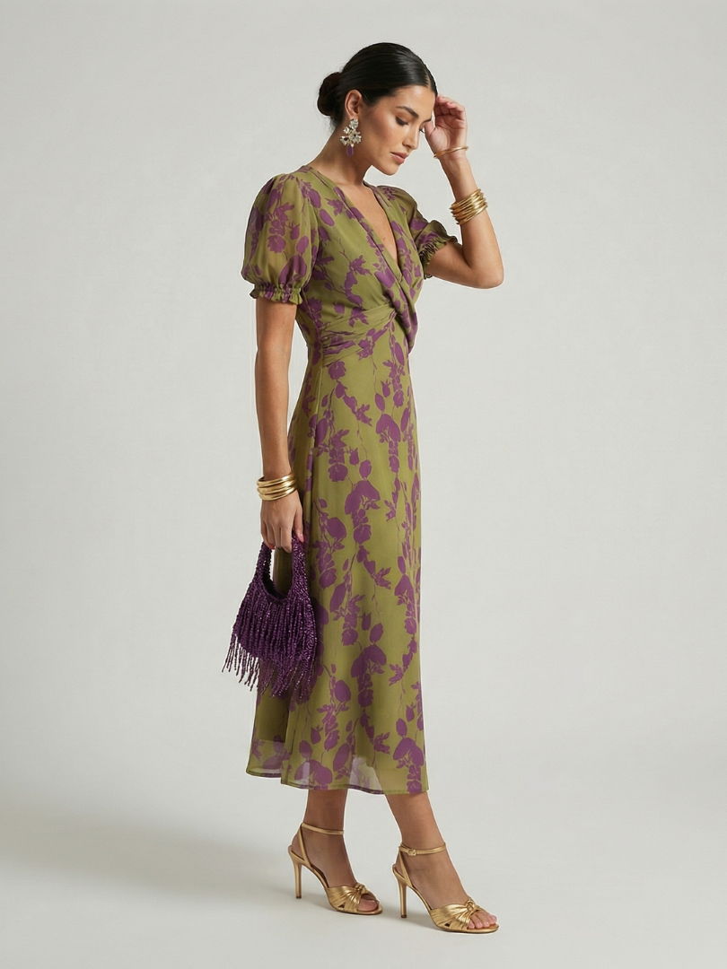 Viviane – Robe midi portefeuille fleurie