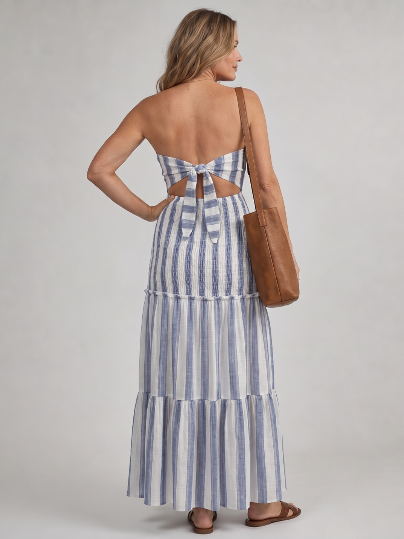 Amandine – Robe midi bustier rayée