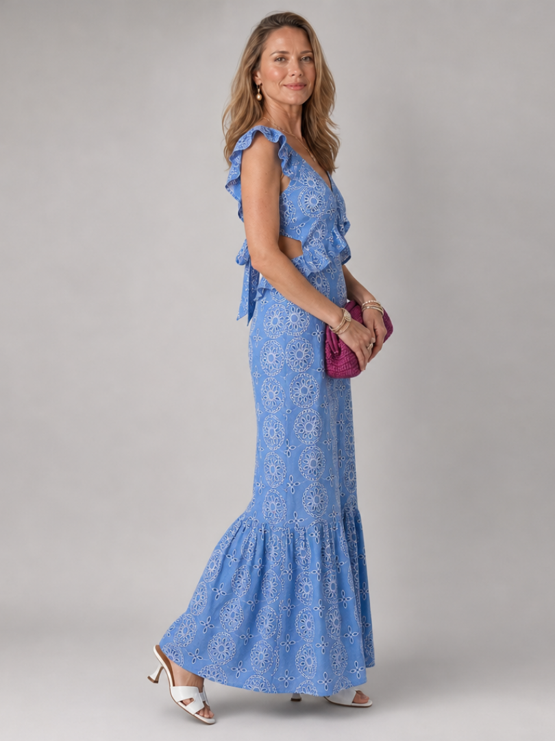 Héloïse – Robe midi à volants et découpe