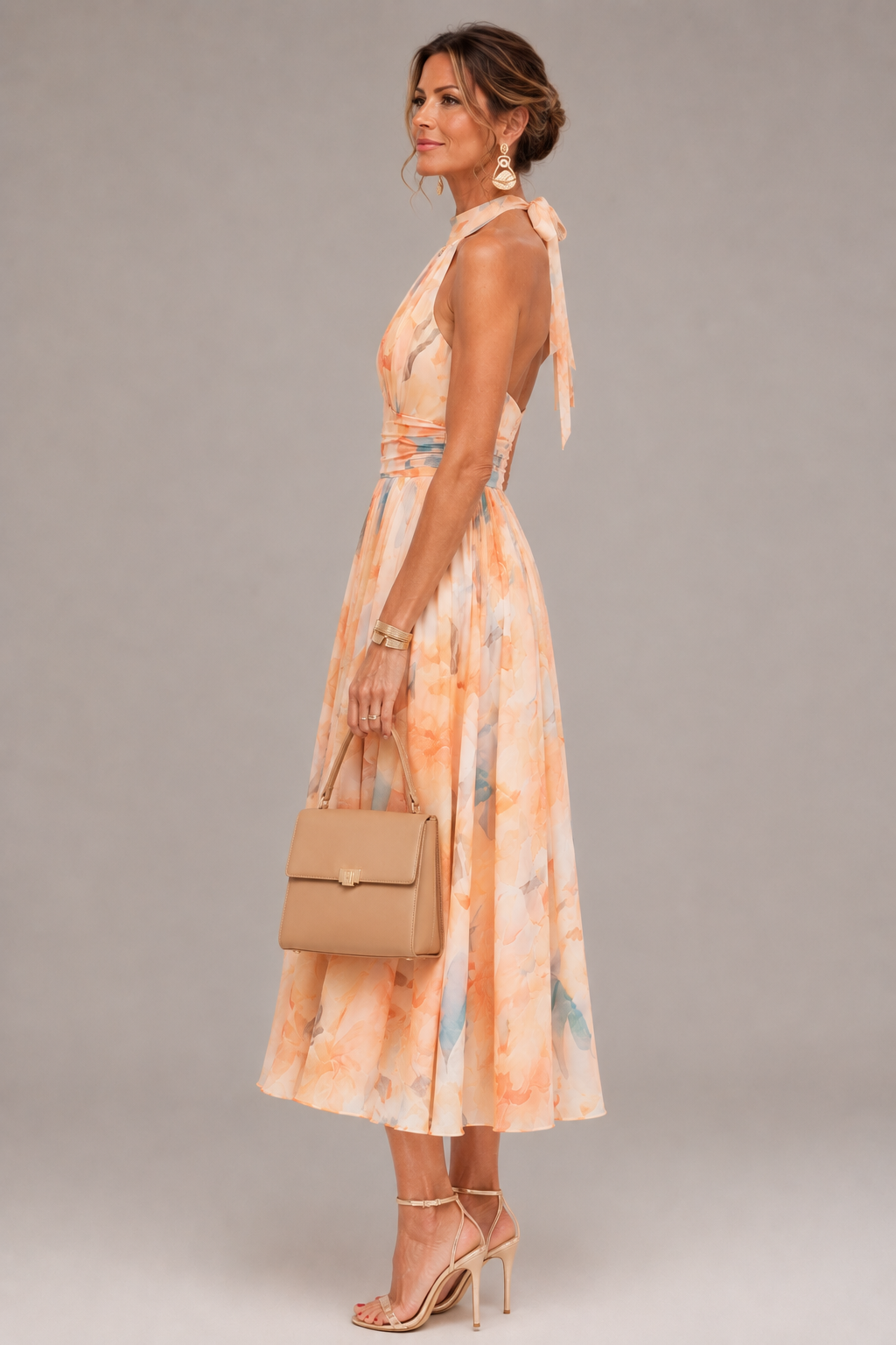 Aurore – Robe longue dos-nu à imprimé aquarelle
