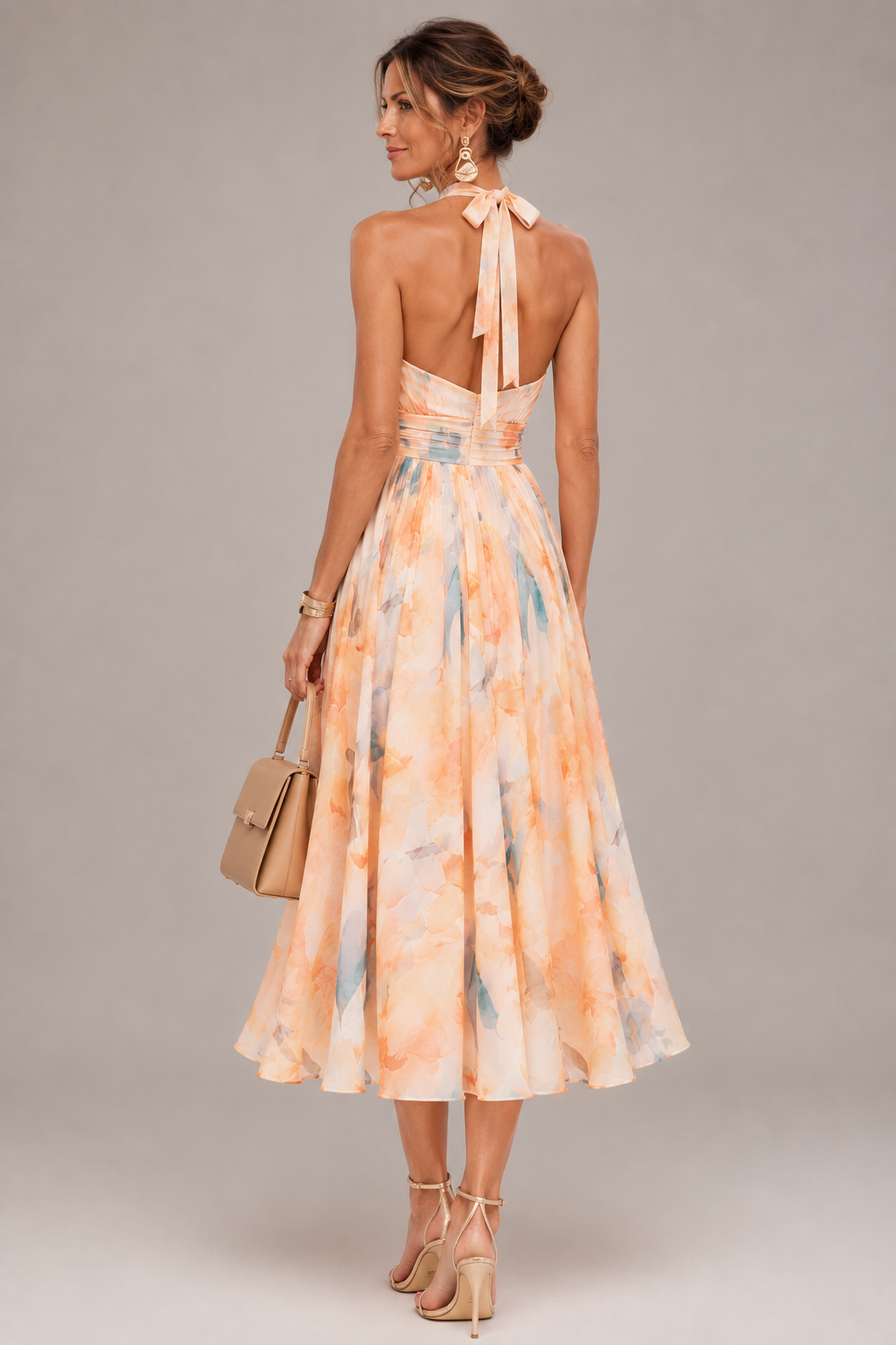 Aurore – Robe longue dos-nu à imprimé aquarelle