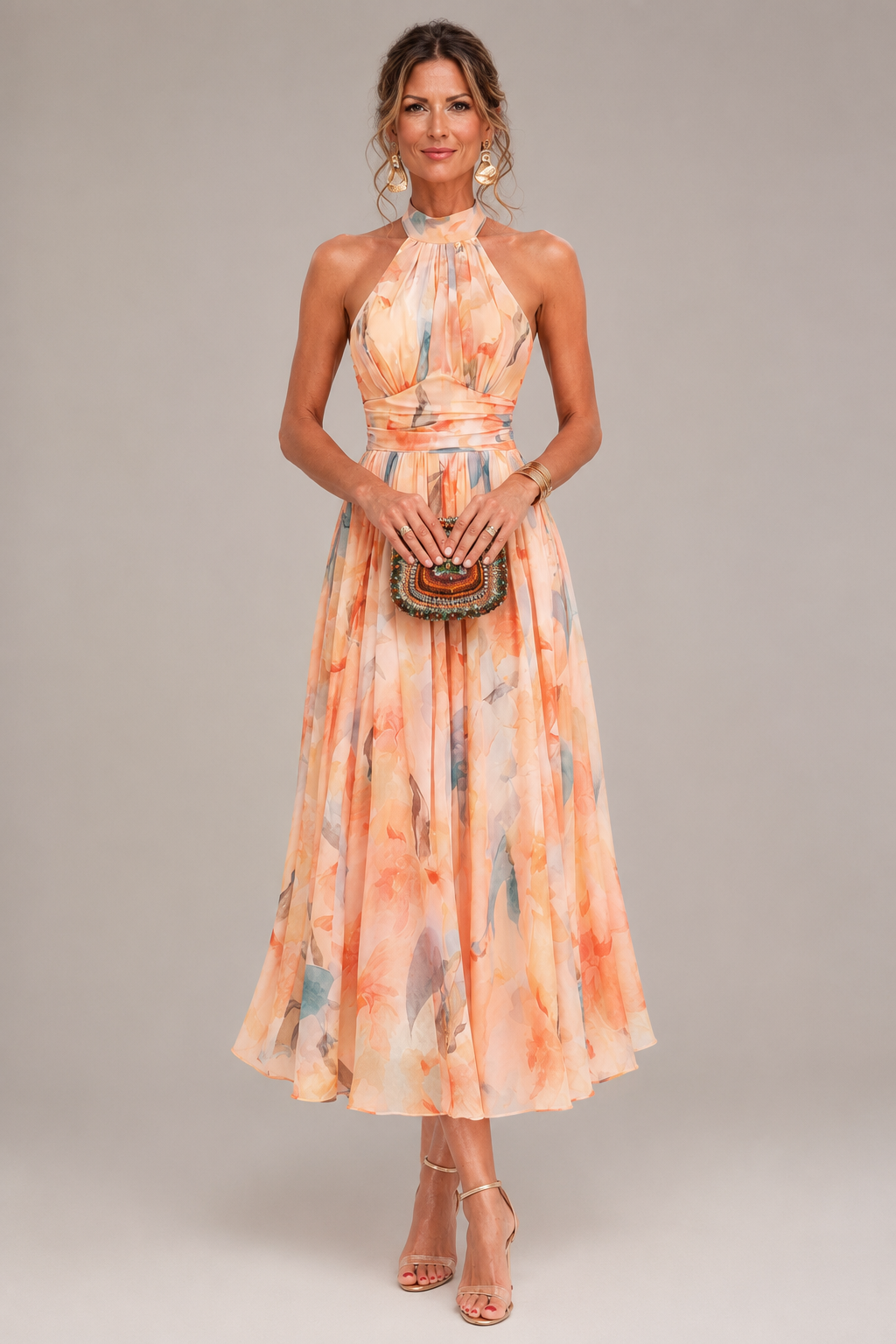 Aurore – Robe longue dos-nu à imprimé aquarelle