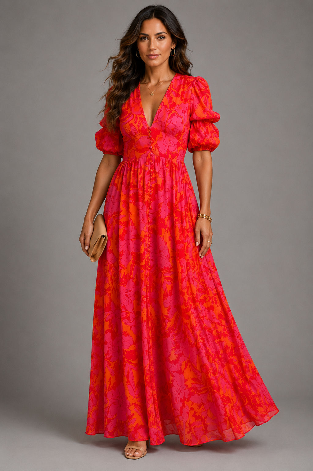 Olympe – Robe fluide rose et orange