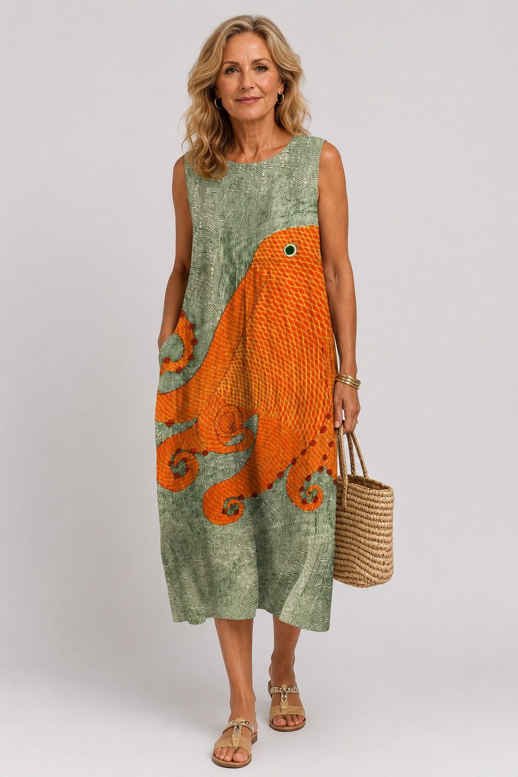 Tess – Robe midi à imprimé pieuvre