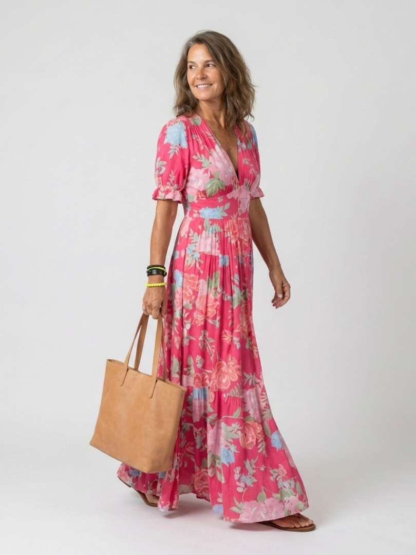 Line – Robe midi romantique fleurie à col V