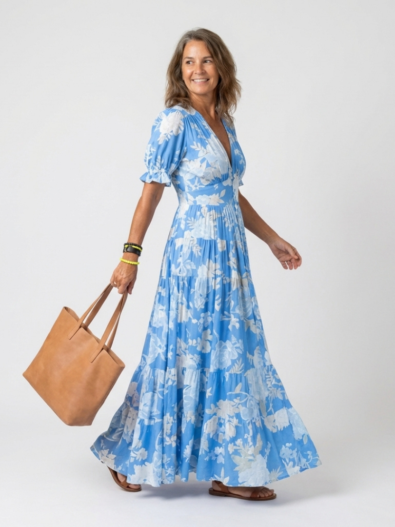 Line – Robe midi romantique fleurie à col V
