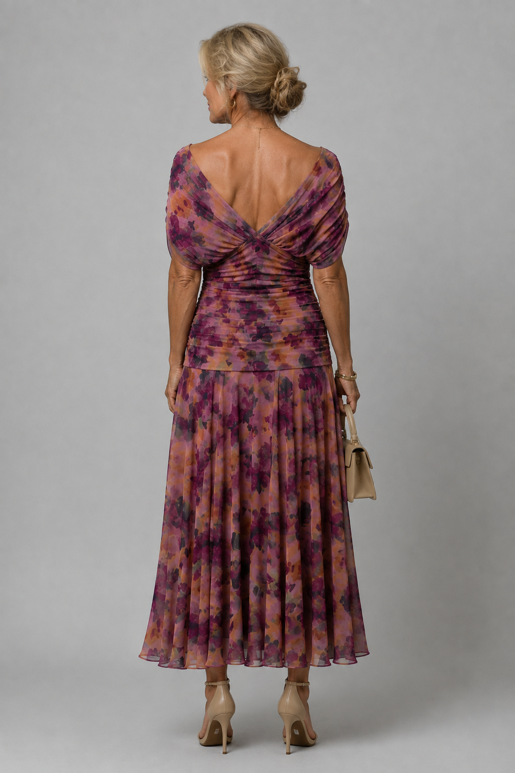 Ariane – Robe midi drapée épaules dénudées