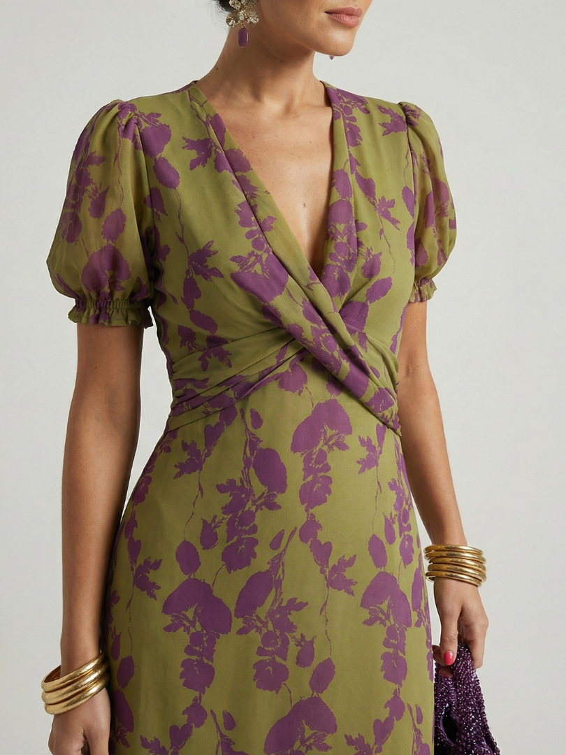 Viviane – Robe midi portefeuille fleurie