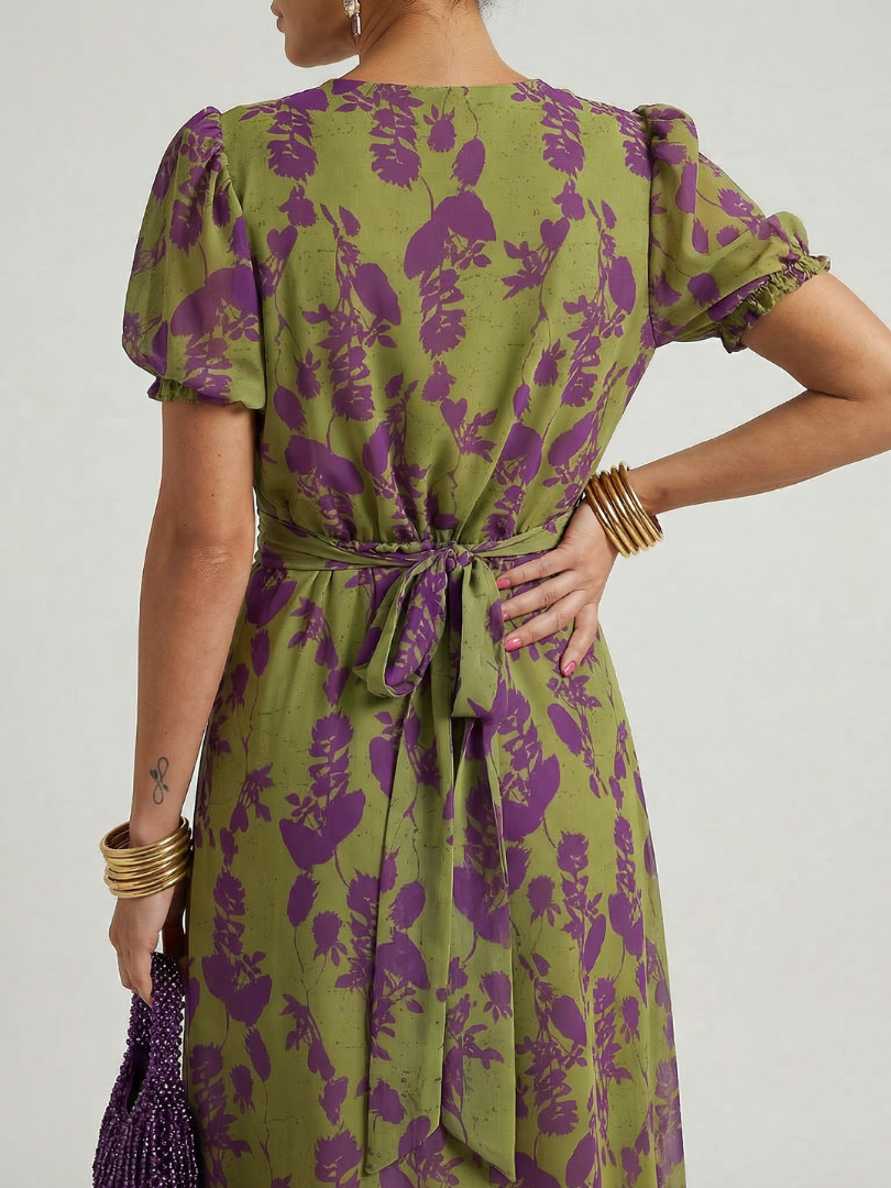 Viviane – Robe midi portefeuille fleurie
