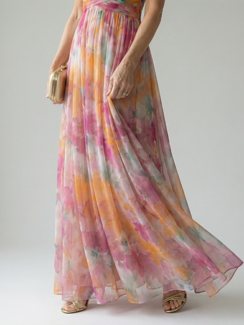 Élise – Robe longue portefeuille dégradée