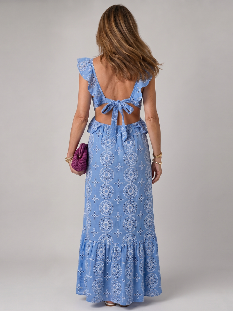 Héloïse – Robe midi à volants et découpe