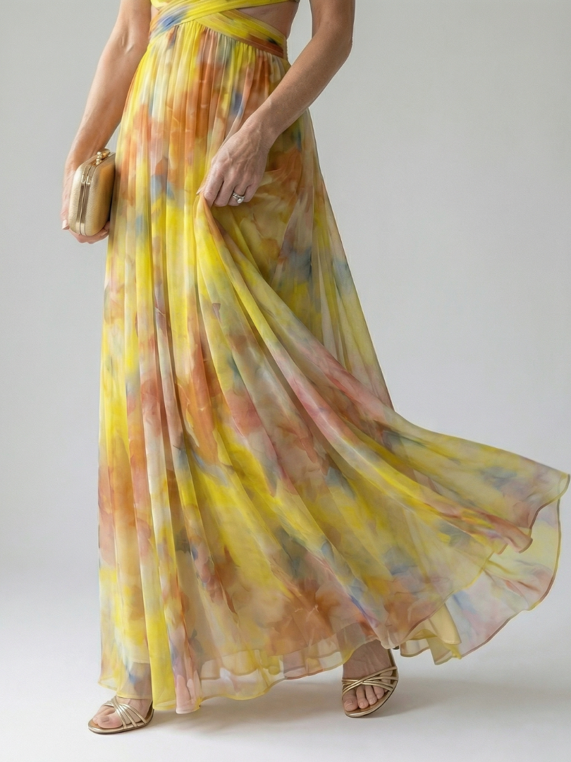 Élise – Robe longue portefeuille dégradée