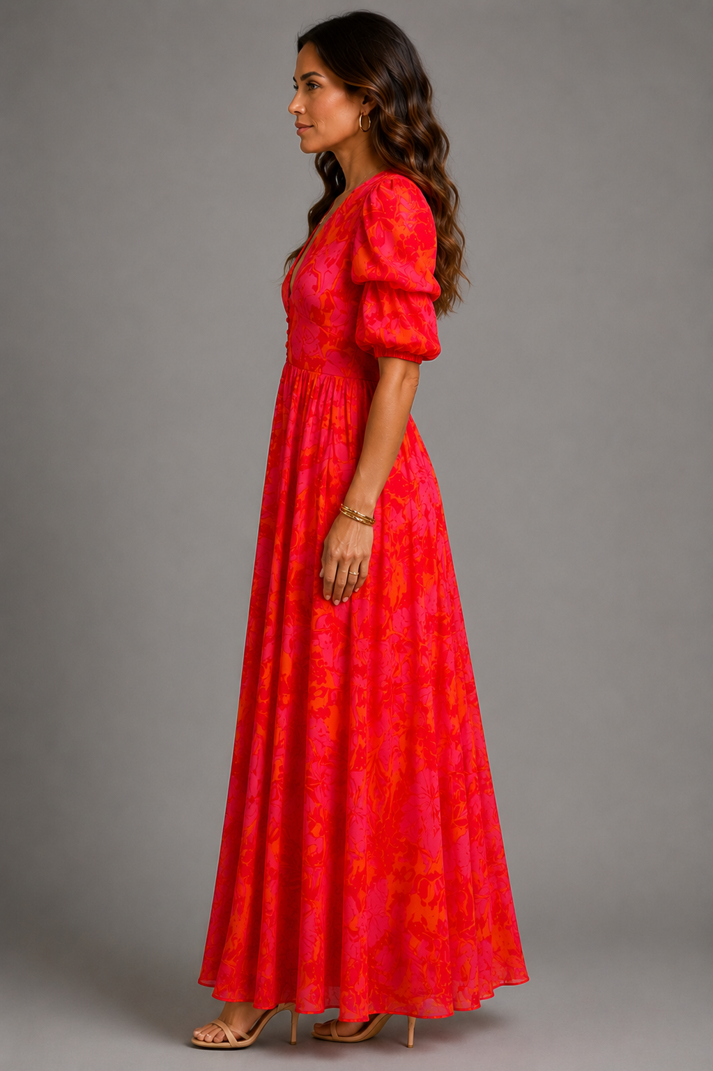Olympe – Robe fluide rose et orange