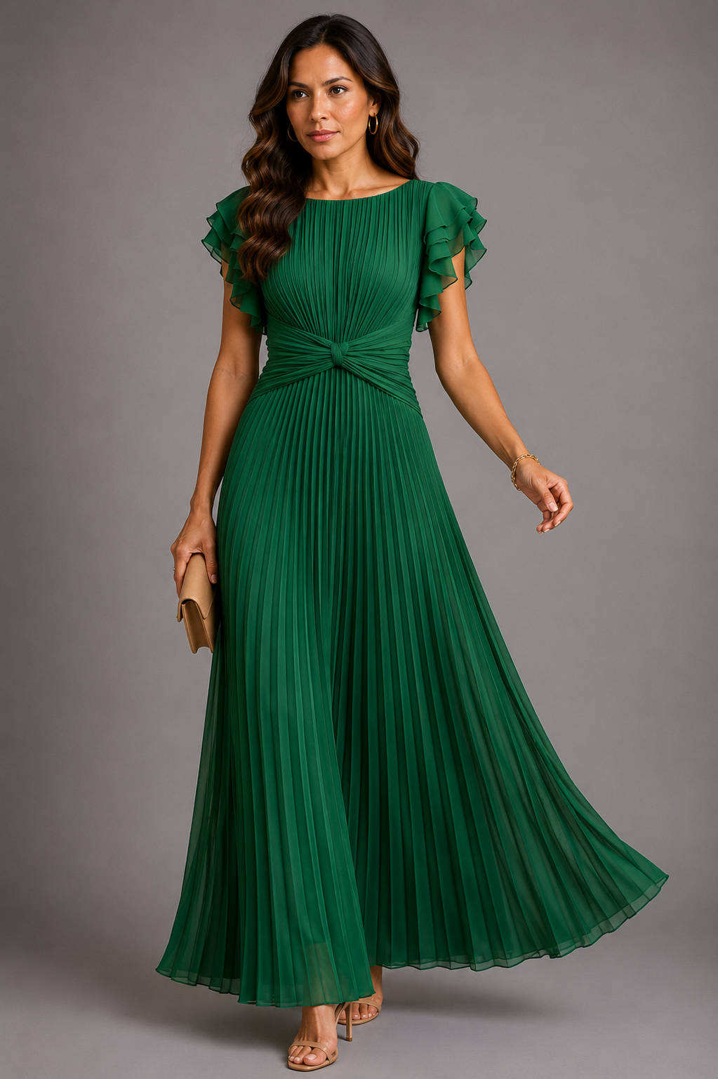 Sélène – Robe longue plissée glamour