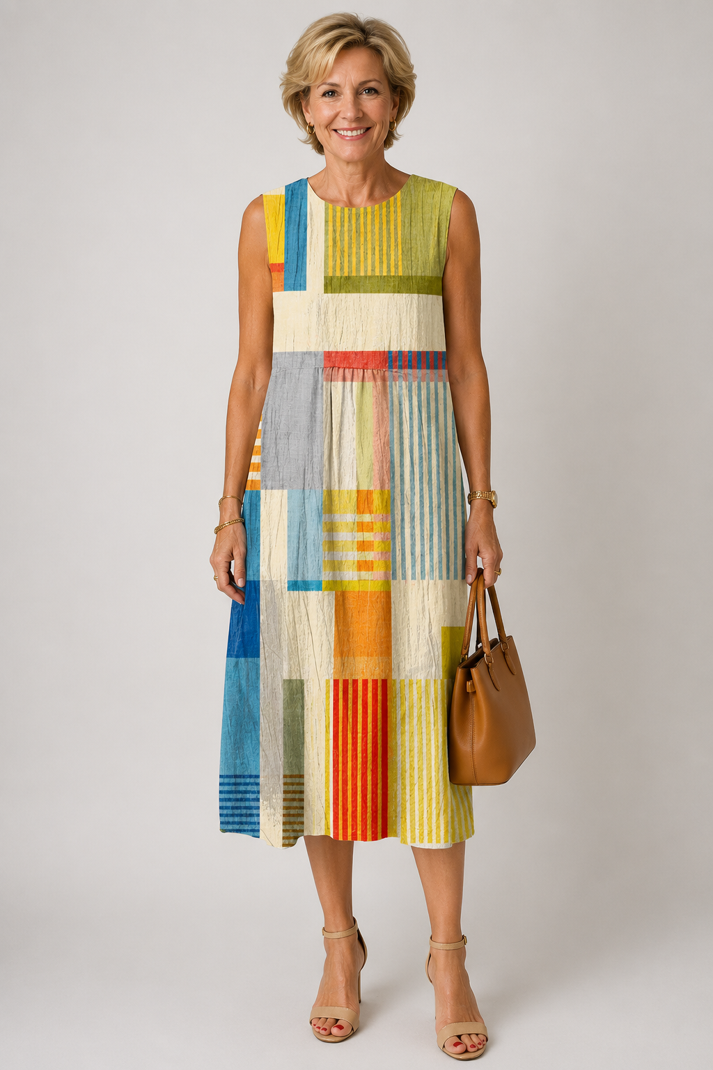 Ève – Robe midi à motifs géométriques
