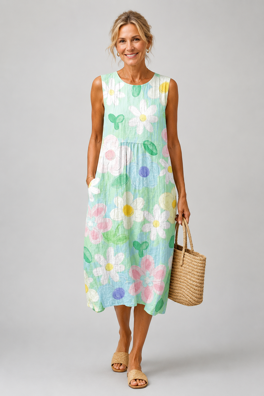Irène – Robe midi à fleurs pastel