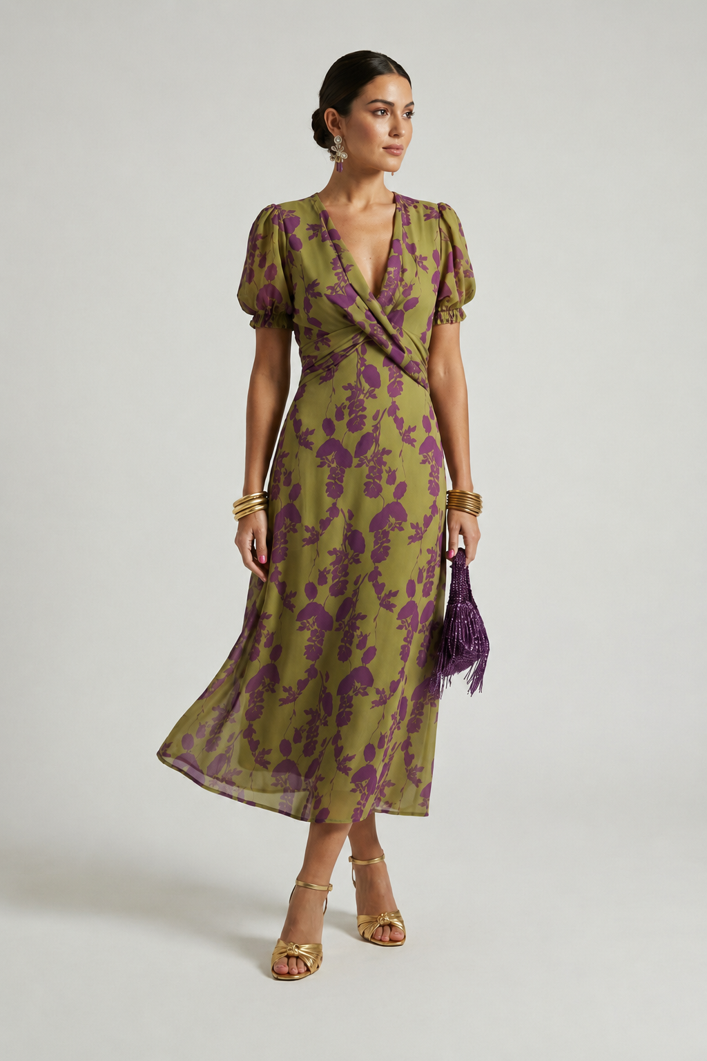 Viviane – Robe midi portefeuille fleurie