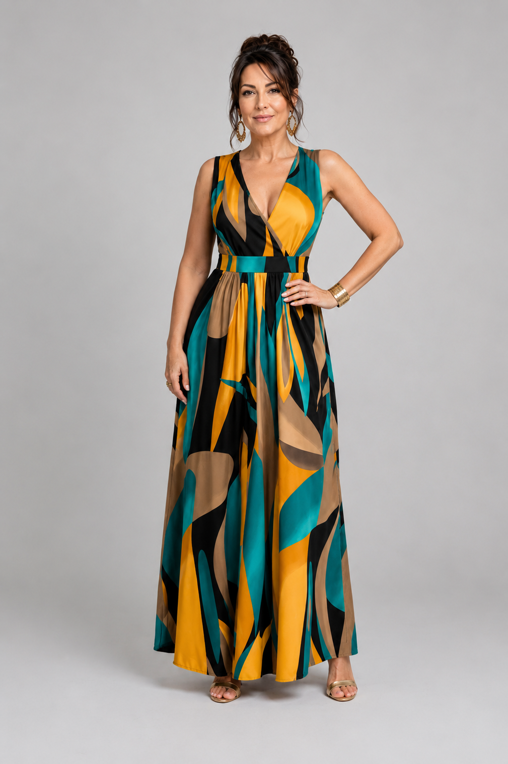 Zélia – Robe longue taille empire à col V