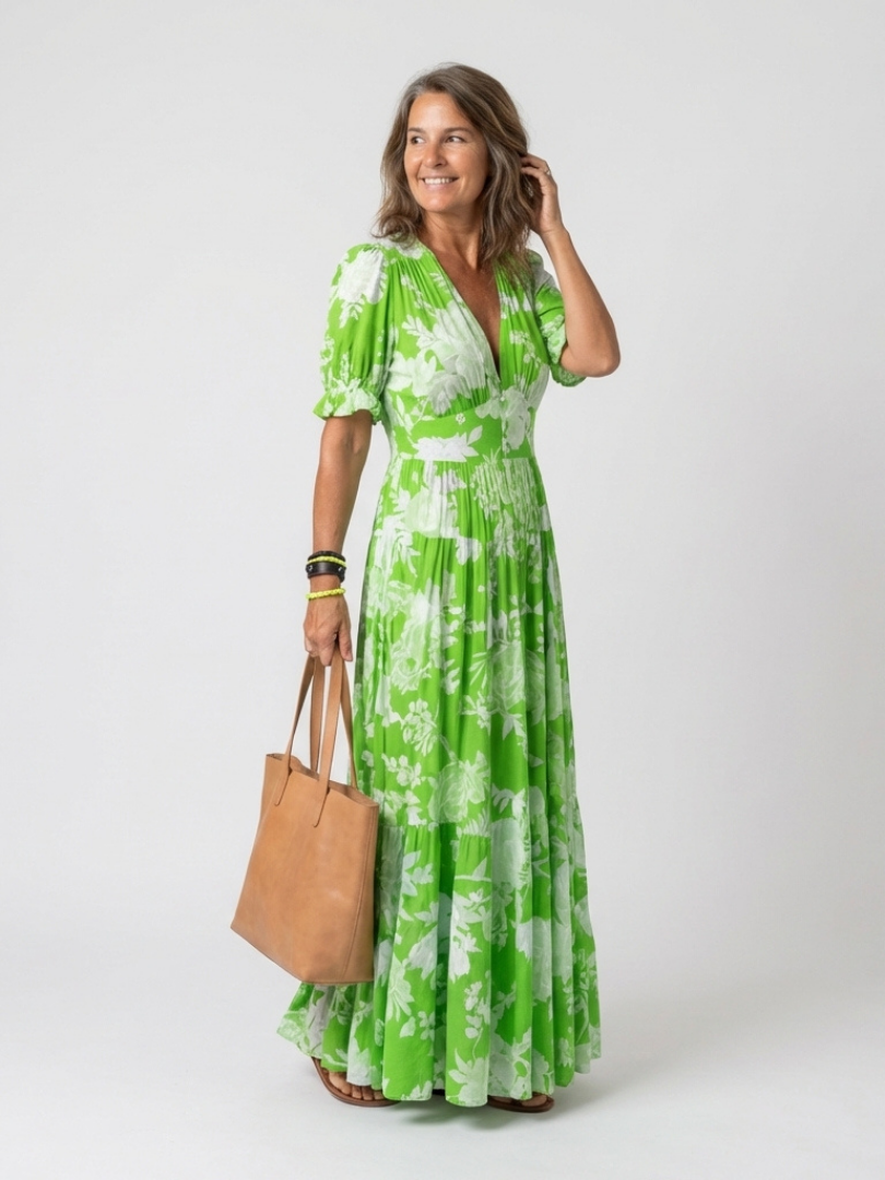 Line – Robe midi romantique fleurie à col V